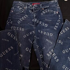 Guess Dark Blue Logo Patterned Jeans